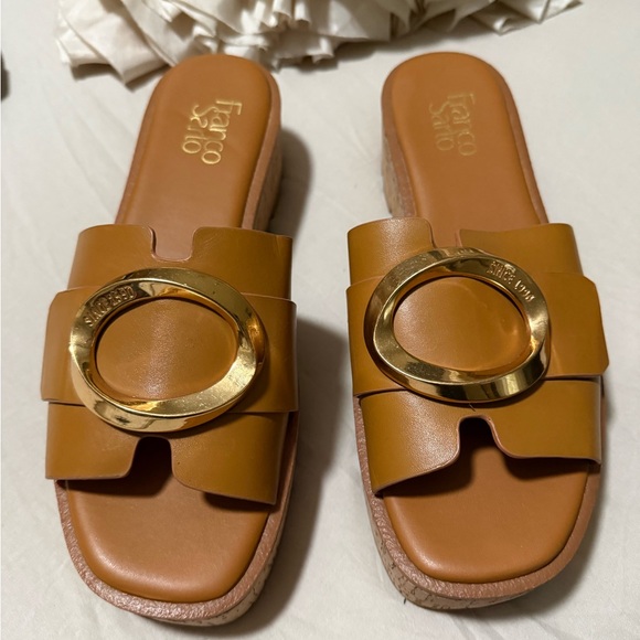Franco Sarto Shoes - Franco Sarto Tan Cork Sandals with Gold Accent
